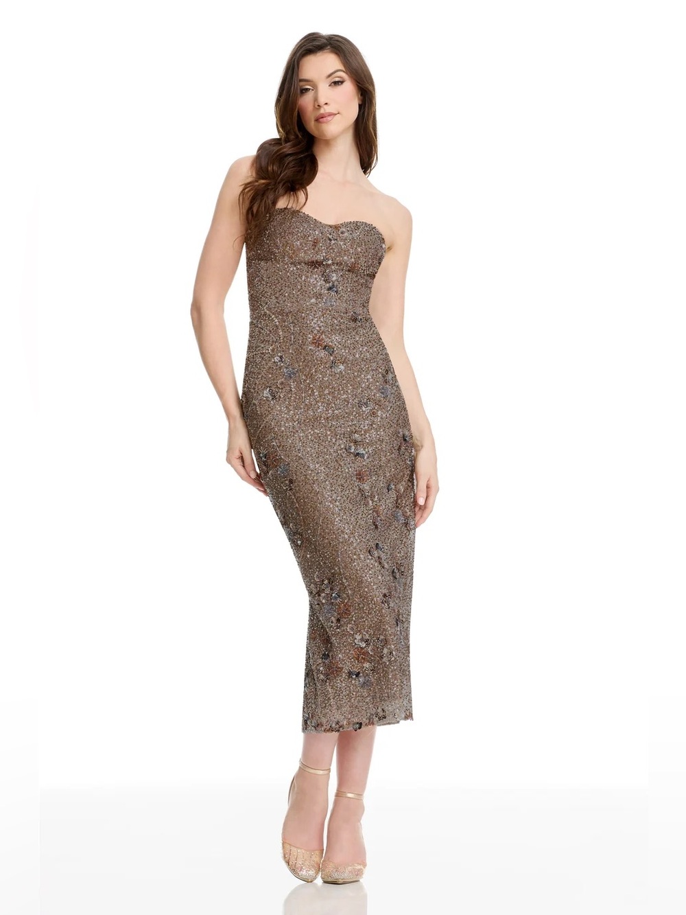 NEW Dress The Population Shailene Sequined Midi Dress Bronze Multi Size XXL